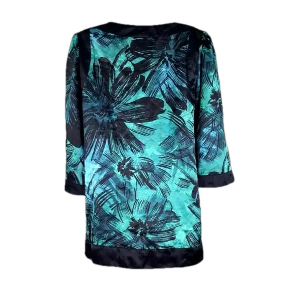 Apostrophe Green and Black Tropical Palm Print Top Large - Picture 4 of 13